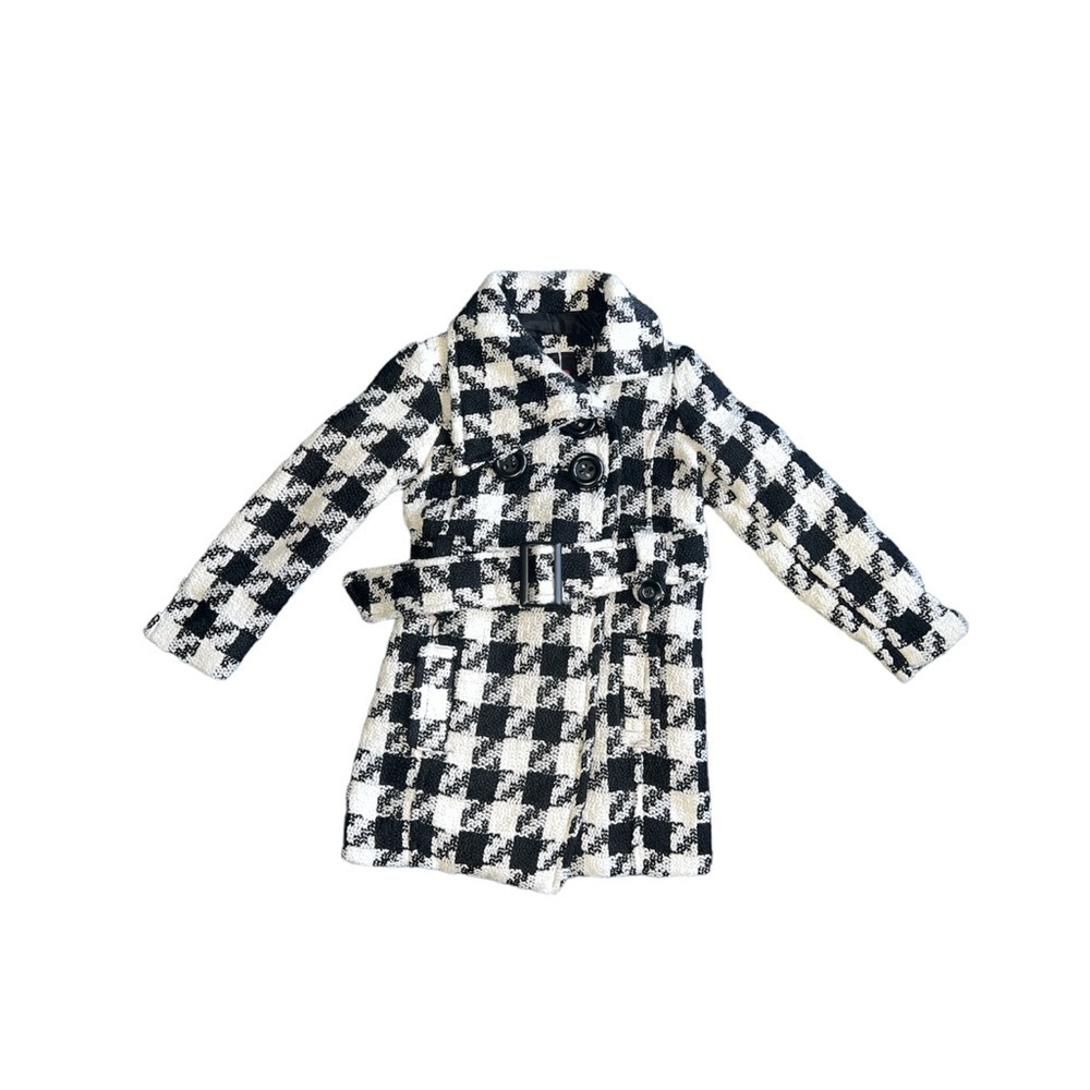 Yoki Houndstooth belted pea coat. Black and white. (2T) NWOT